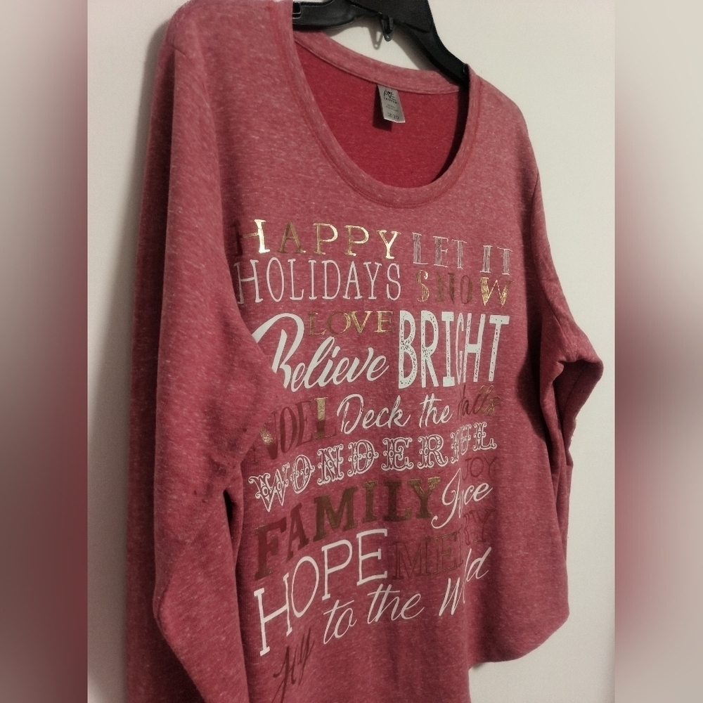 [5X$20] Holiday Season Glitter Lettering Red Top / Size 2X - Picture 3 of 7